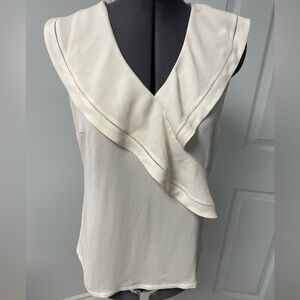 White Cream Ruffle Ann Taylor Petite Blouse Top Business Work 00P New